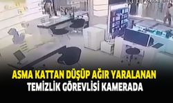 Asma kattan düşüp ağır yaralanan temizlik görevlisi kamerada