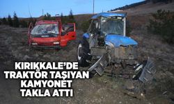 Kırıkkale’de traktör taşıyan kamyonet takla attı