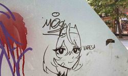 Çöp kutusunun üzerine çizilen ’anime kızı’ dikkat çekti