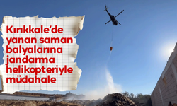 Yanan saman balyalarına jandarma helikopteriyle müdahale