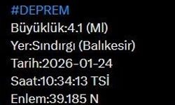 Balıkesir'de 4.1 büyüklüğünde deprem