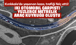 İki otomobil çarpıştı, 3 kişi yaralandı: Trafik yoğunluğu havadan görüntülendi