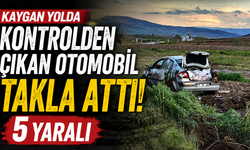 Kaygan yolda kontrolden çıkan otomobil takla attı: 5 yaralı