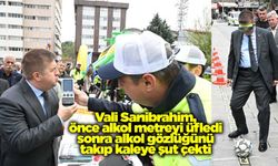 Kırıkkale Valisi Sarıibrahim, önce alkol metreyi üfledi sonra alkol gözlüğünü takıp kaleye şut çekti