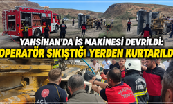 Yahşihan'da iş makinesi devrildi: Operatör sıkıştığı yerden kurtarıldı