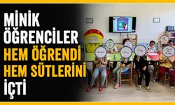 Minik öğrenciler hem öğrendi hem sütlerini içti