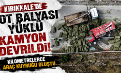 Ot balyası yüklü kamyon devrildi: Kilometrelerce araç kuyruğu oluştu