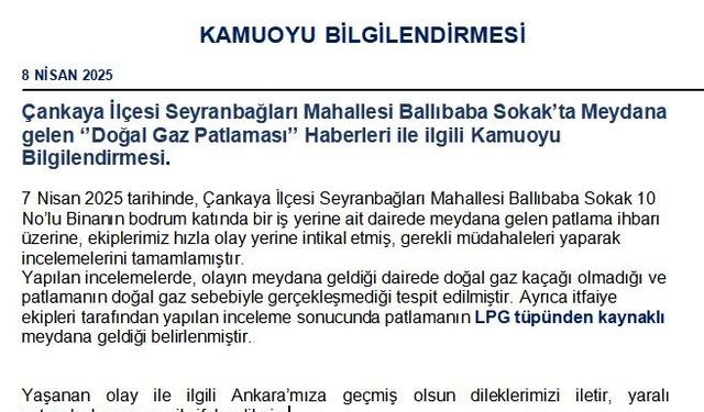 Başkent’te gerçekleşen patlamanın LPG tüpünden kaynaklı olduğu belirlendi