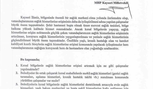 MHP’li Ersoy’dan sağlık hizmeti soru önergesi
