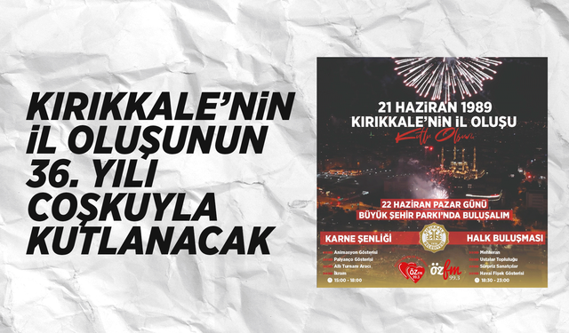 Kırıkkale’nin il oluşunun 36. yılı coşkuyla kutlanacak