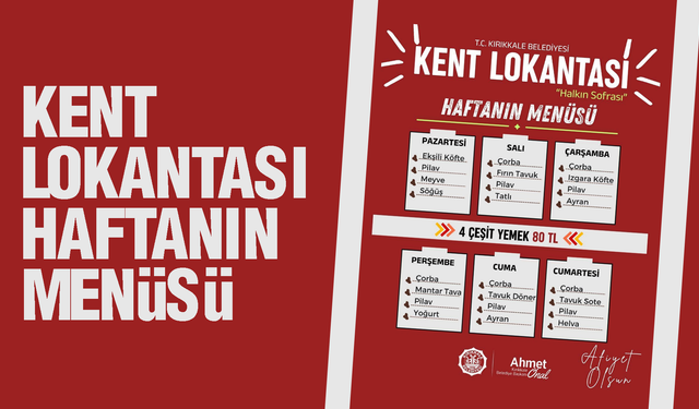 Kırıkkale Belediyesi Kent Lokantası’nda haftanın menüsü paylaşıldı