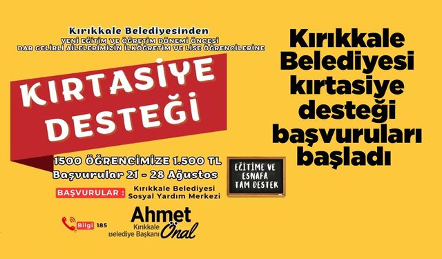 Kırıkkale Belediyesi kırtasiye desteği başvuruları başladı