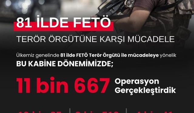 Bakan Yerlikaya: "Bu kabine dönemimizde FETÖ’ye yönelik 11 bin 667 operasyon gerçekleştirdik"
