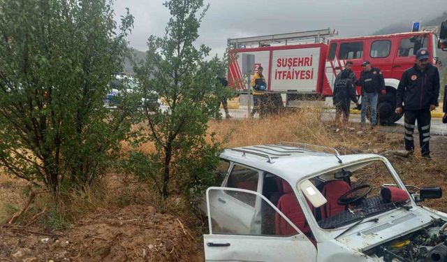 Yoldan çıkan araç kaza yaptı iki kişi yaralandı