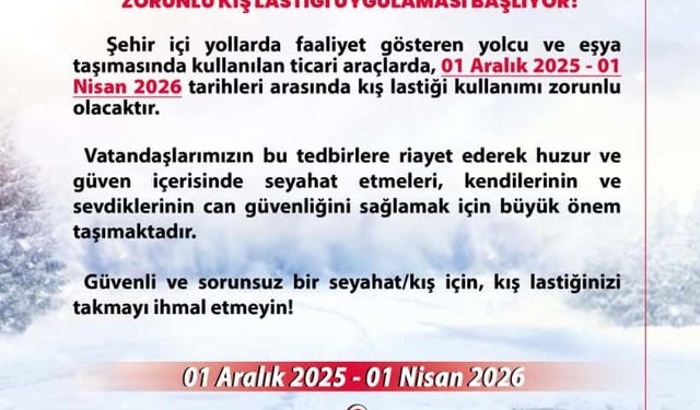 Aralık ayından itibaren zorunlu kış lastiği kullanımı başlıyor
