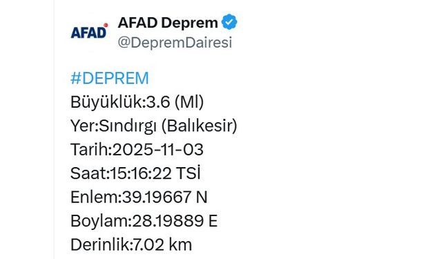 Balıkesir’de 4.9 büyüklüğünde deprem