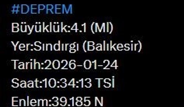 Balıkesir'de 4.1 büyüklüğünde deprem