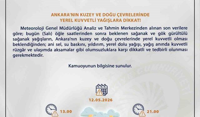 Ankara Valiliğinden kuvvetli yağış uyarısı