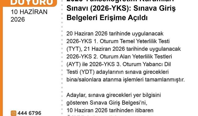 YKS giriş belgeleri erişime açıldı