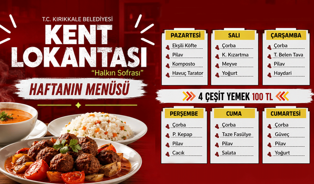 Kırıkkale Kent Lokantası’nda yeni haftanın menüsü belli oldu