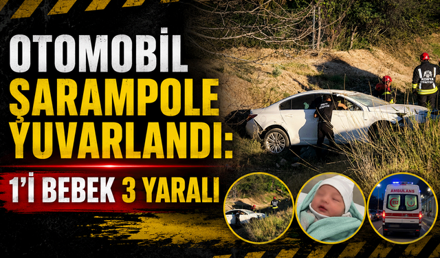 Otomobil şarampole yuvarlandı: 1'i bebek 3 yaralı