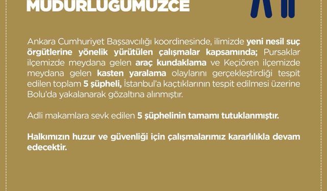 Yeni nesil suç örgütlerine operasyon: 5 kişi tutuklandı