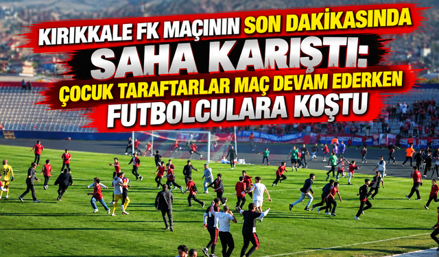 Kırıkkale FK maçının son dakikasında saha karıştı: Çocuk taraftarlar maç devam ederken futbolculara koştu
