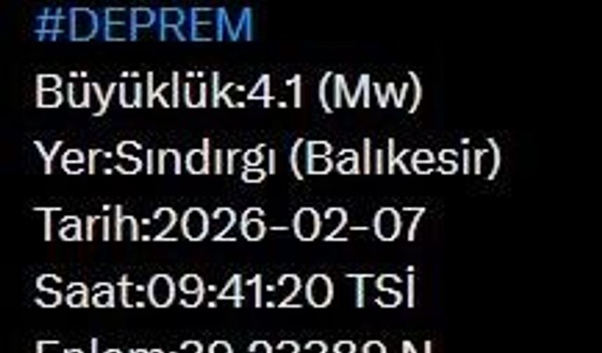 Balıkesir'de 4.1 büyüklüğünde deprem