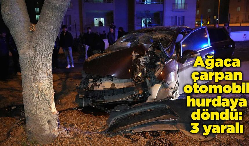 Ağaca çarpan otomobil hurdaya döndü: 3 yaralı
