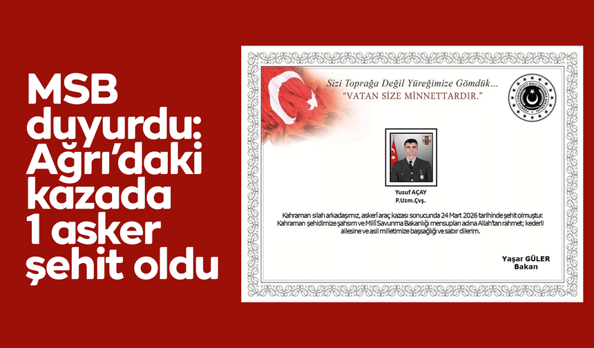MSB duyurdu: Ağrı’daki kazada 1 asker şehit oldu
