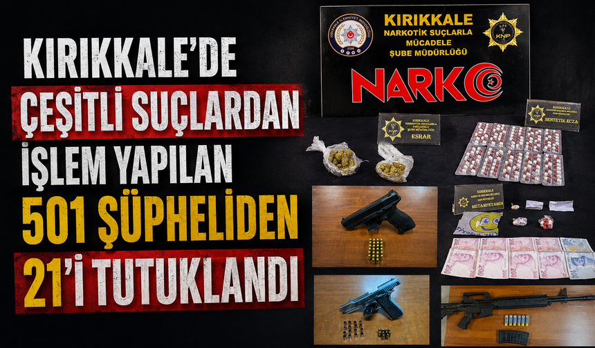 Kırıkkale'de işlem yapılan 501 şüpheliden 21’i tutuklandı