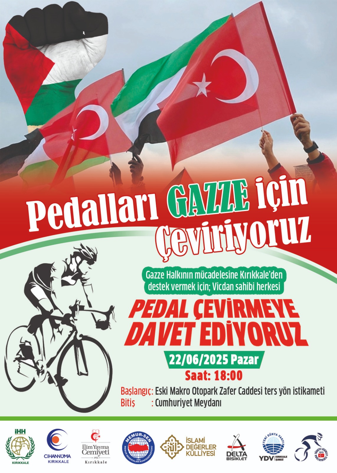 Kırıkkale’de Gazze İçin Pedallar Umutla Dönecekk
