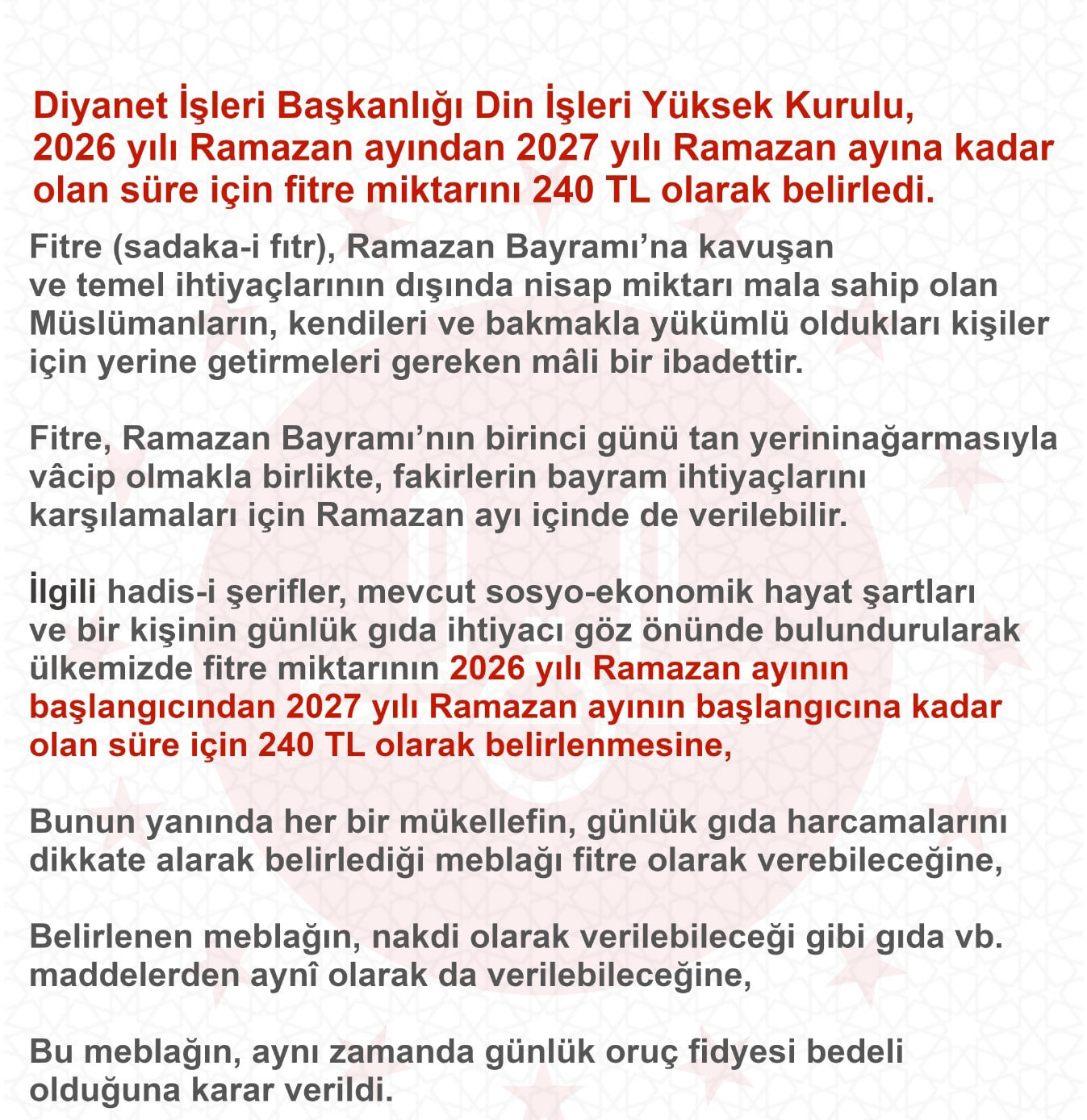 2026 Yılı Fitre Miktarı 240 Lira Olarak Belirlendi-1