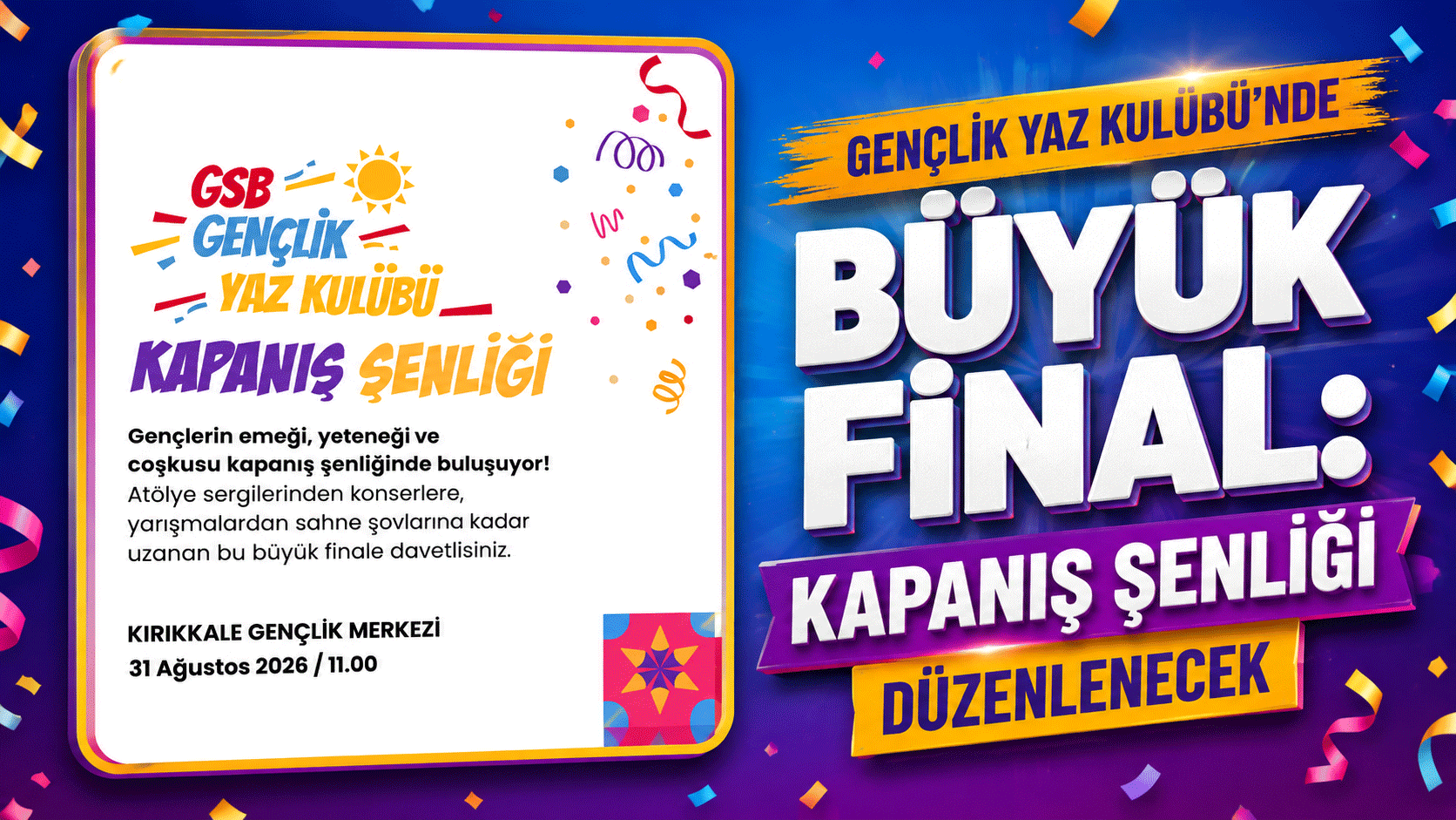 Gençlik Yaz Kulübü’nde büyük final: Kapanış Şenliği düzenlenecek