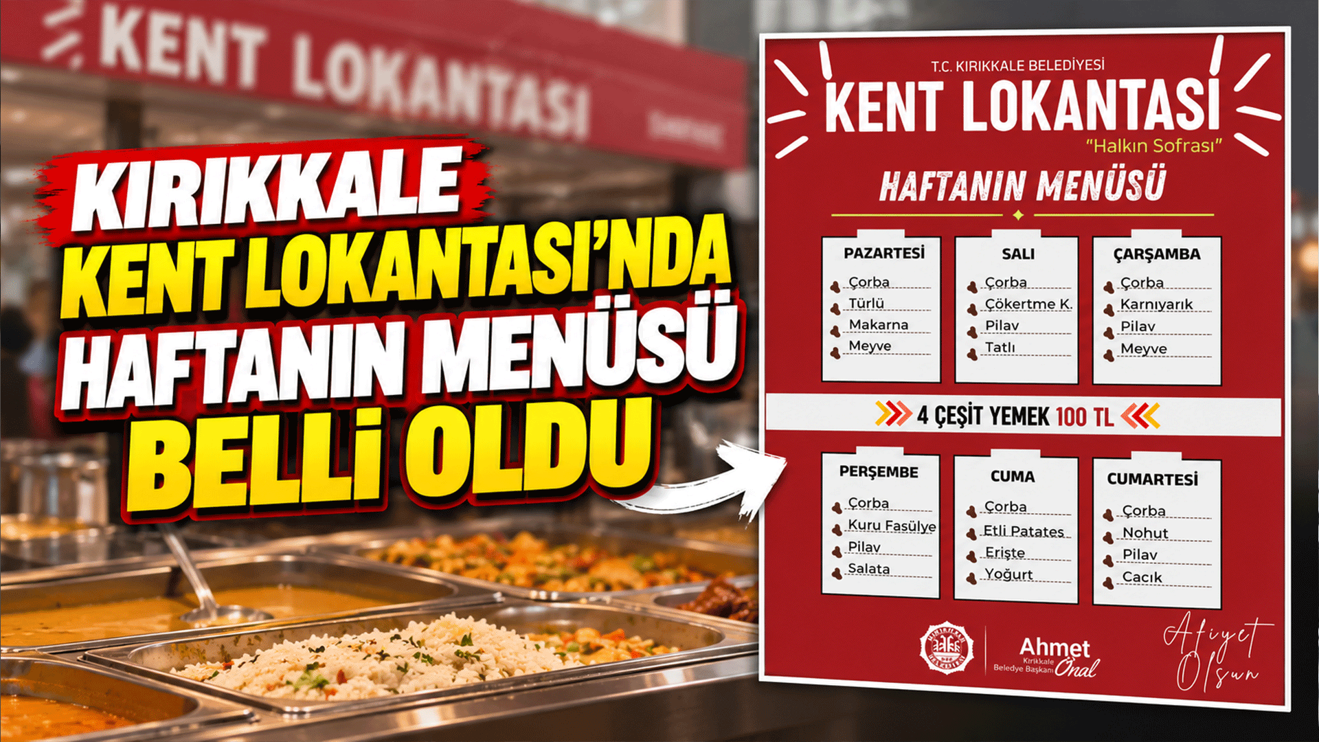 Kırıkkale Kent Lokantası’nda haftanın menüsü belli oldu: İşte haftanın menüsü