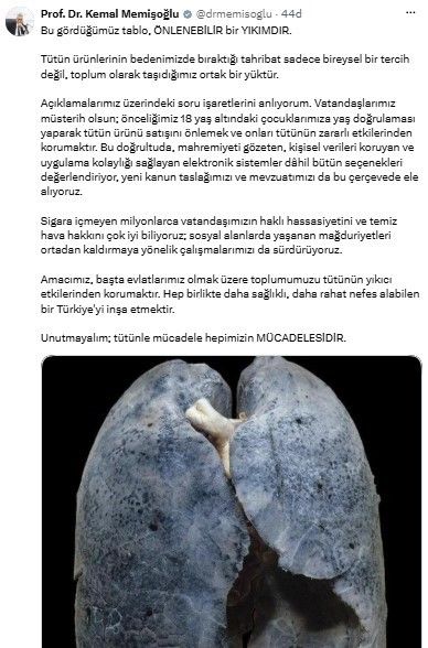 Bakan Memişoğlu: 'Tütün ürünlerinin bedenimizde bıraktığı tahribat sadece bireysel bir tercih değil, toplum olarak taşıdığımız ortak bir yüktür'